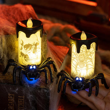 1/2pcs Halloween Emulated Spider LED Candle Light Flameless Long Candles Night Light Haunted House Horror Props Halloween Decor